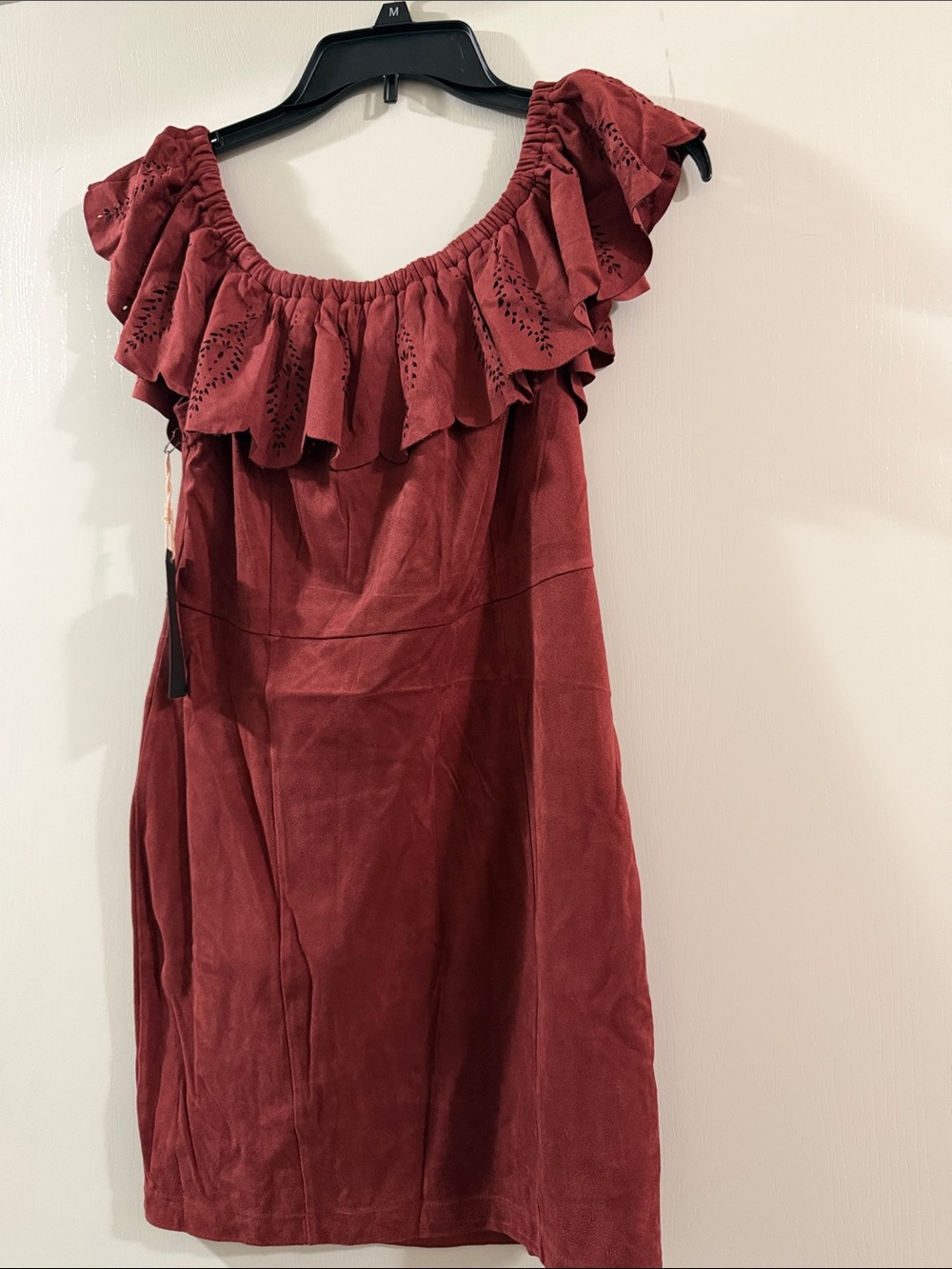 Shyanne Off-Shoulder Ruffle Dress in Wine Red